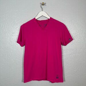 Psycho Bunny by Robert Godley Men S Pink V-Neck Shirt Short Sleeve Stretch